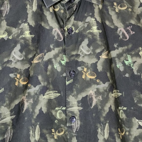 Jared Lang Green Aviation Theme Printed Button Front Shirt - Picture 2 of 4